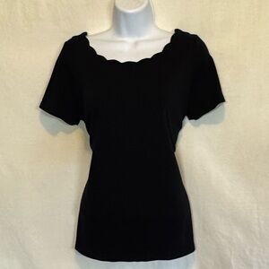 C-10 Kim Rogers Black‎ Scallop neck Short Sleeve Pullover Blouse Size S
